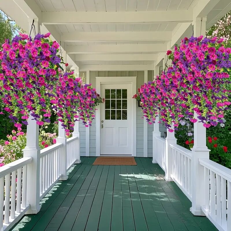 4 件户外人造花牵牛挂饰 - 包括尤加利叶逼真悬挂植物，适合春季和夏季婚礼/家居/花园装饰 详情 4