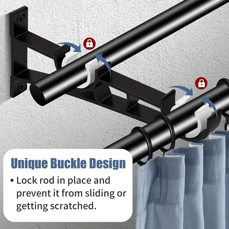 2pcs 4pcs curtain rod brackets set double curtain rod holder hooks metal curtain rod support with screw for curtain poles wall clothes details 0
