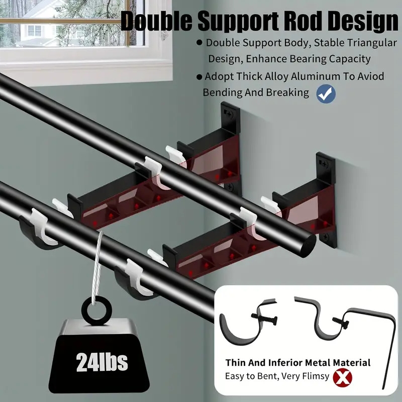 2pcs 4pcs curtain rod brackets set double curtain rod holder hooks metal curtain rod support with screw for curtain poles wall clothes details 3