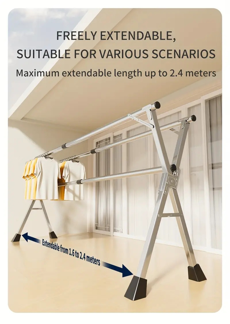 重型晾衣架，53.15-94.49 可伸缩 x 型架，耐用金属可折叠晾衣架，适用于室内和室外，节省空间，晾衣架 商品详情 2