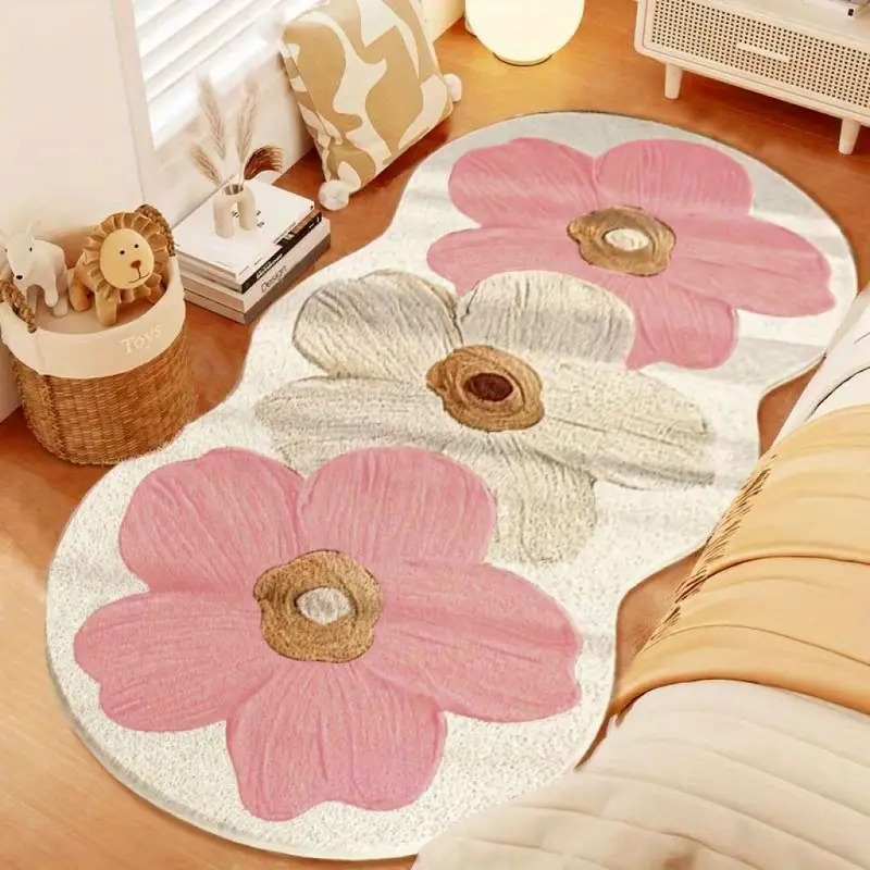 1000g 10mm polyester fluffy floral area rug for bedroom indoor use machine washable non slip irregular shape 3