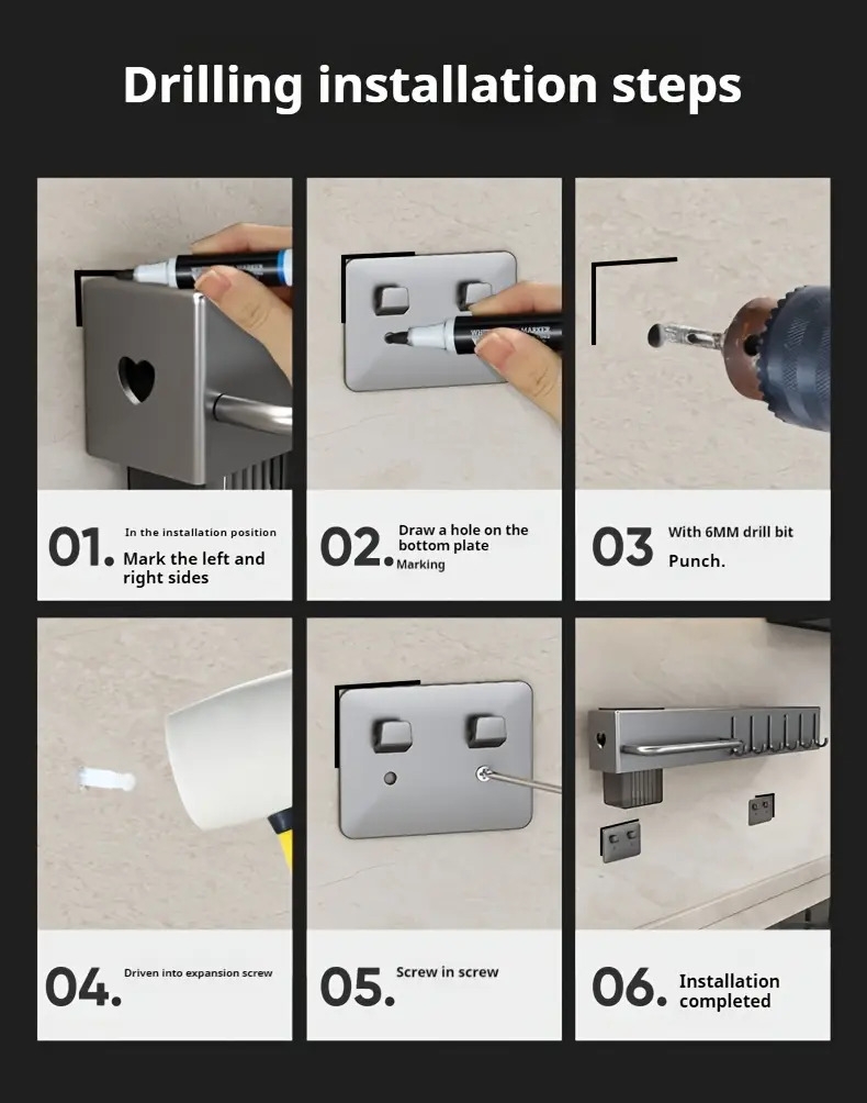 1pc 厨房刀架免打孔餐具收纳储物架厨房多功能餐具收纳壁挂式挂钩厨具置物架餐具收纳架 商品详情 10