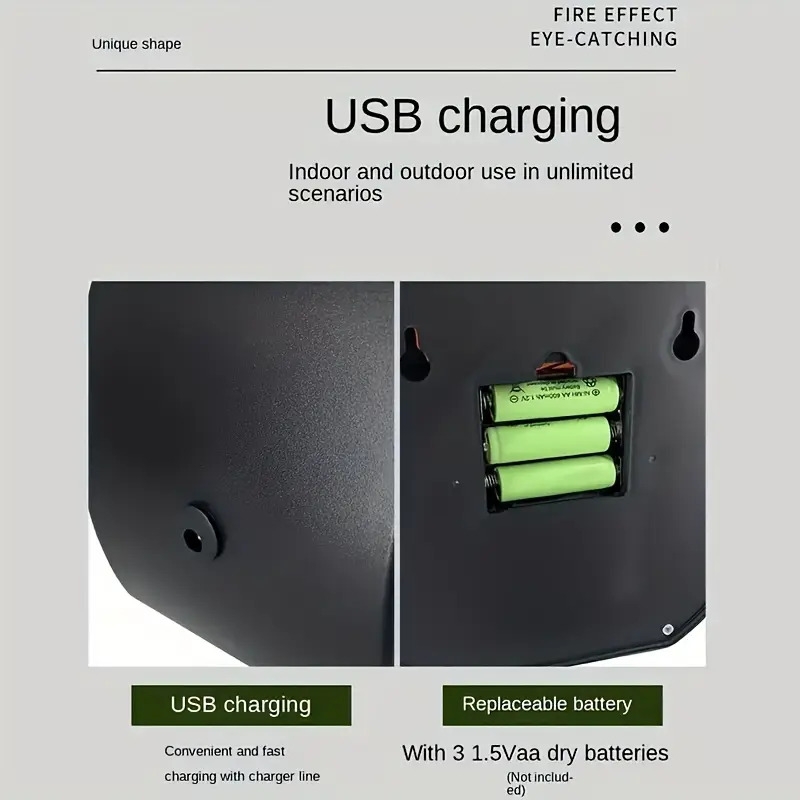 仿真炭火壁炉灯，电池和USB供电复古风格室内庭院装饰圣诞节万圣节氛围灯