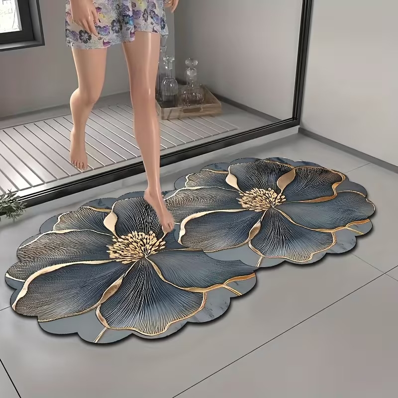 1pc 异形灰色调花卉设计硅藻泥材质,防滑吸水、可水洗舒适柔软易清洁打理的地垫,适用于厨房、我是、洗衣房和浴室,四季可使用通用节假日|完美的家居装饰 商品详情 0