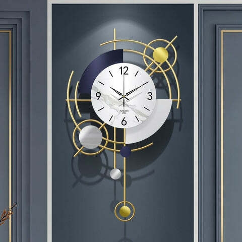Gorgeous White and Golden Metal Decorative Wall Clock 30cm Single Face with Alarm for Home Decoration in Living Room