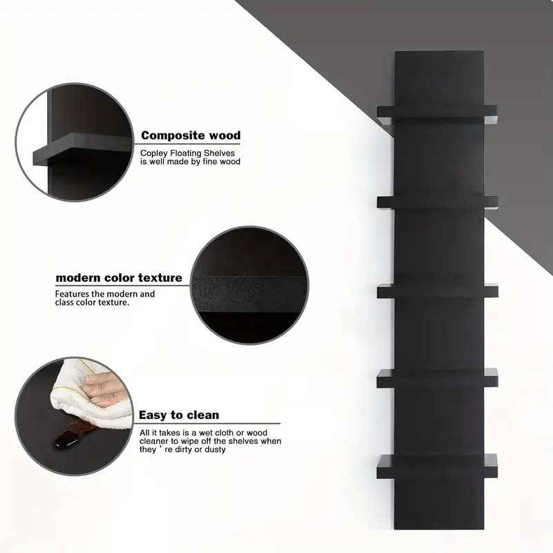 five-layer suspended wall rack, unit, without metal pipes, suitable for bedrooms, living rooms, offices, multi-functional storage rack, black and white colors Product details 3