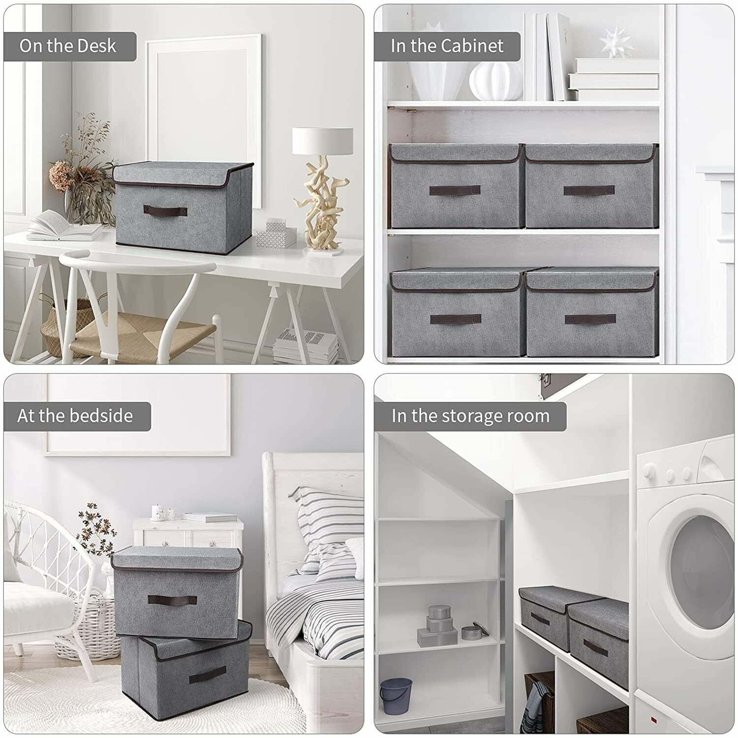 DIMJ Storage Bins with Lids, 3 Pcs Large Foldable Fabric Closet Organizer Storage Bins with Handle, Flip-Top Lid, Cube Storage Basket Box for Shelf, Bedroom, Office, Nursery, Toys, Cloth, Dark Brown