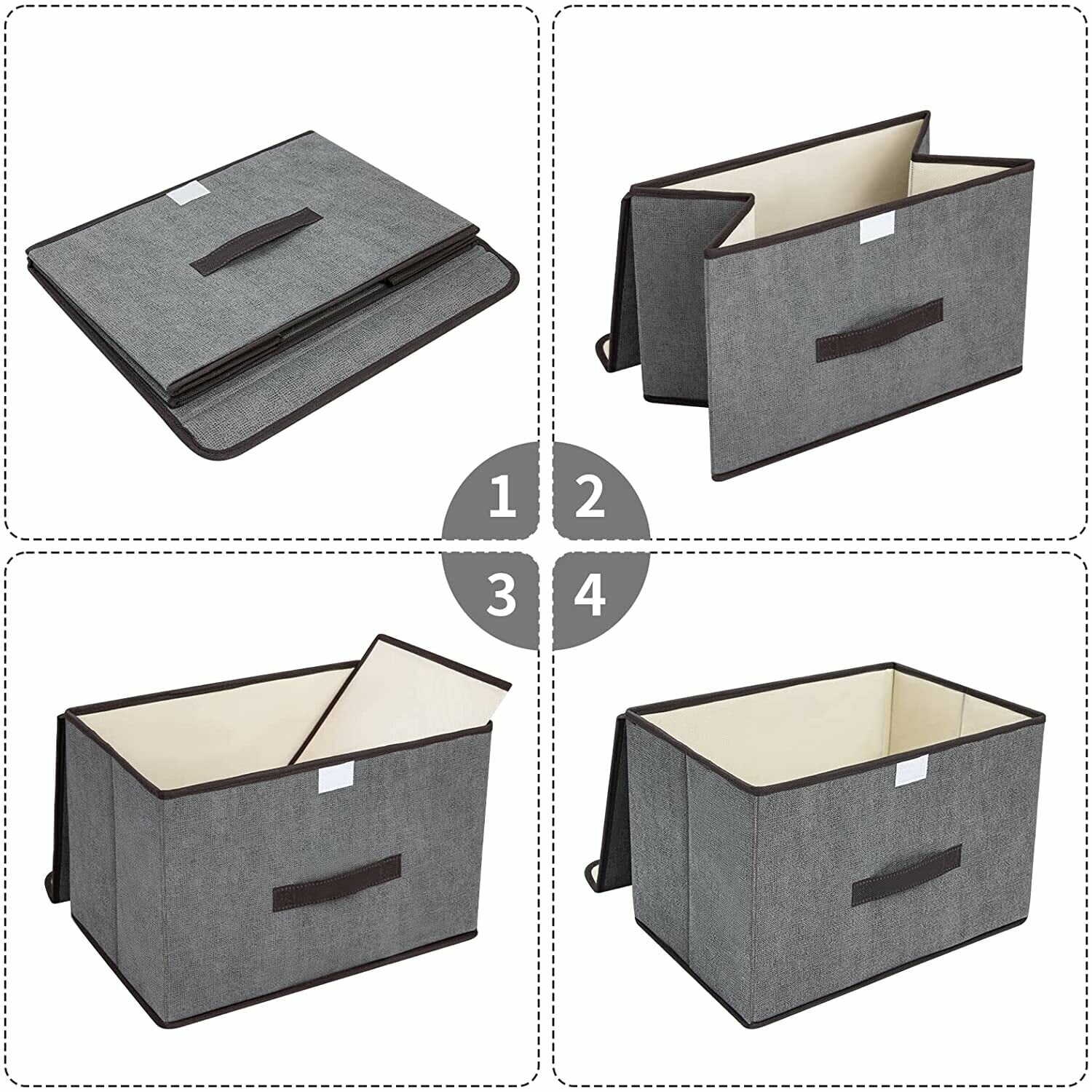 DIMJ Storage Bins with Lids, 3 Pcs Large Foldable Fabric Closet Organizer Storage Bins with Handle, Flip-Top Lid, Cube Storage Basket Box for Shelf, Bedroom, Office, Nursery, Toys, Cloth, Dark Brown