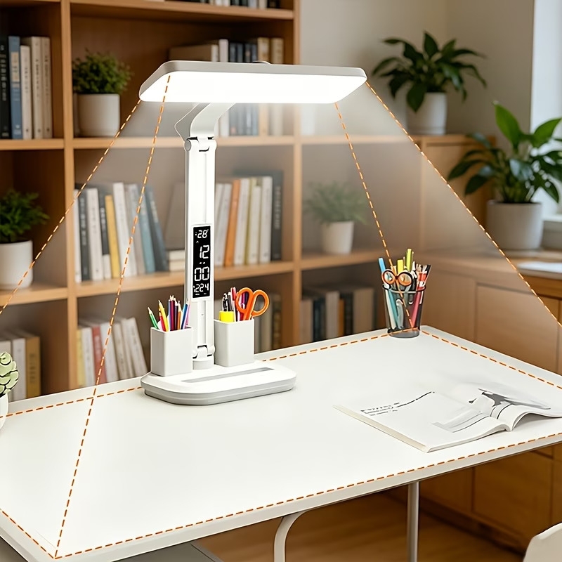 2026 new product foldable multifunctional study desk lamp 3 dimming learning table lamp with clock and pen holder bedroom reading lamps Product details 4