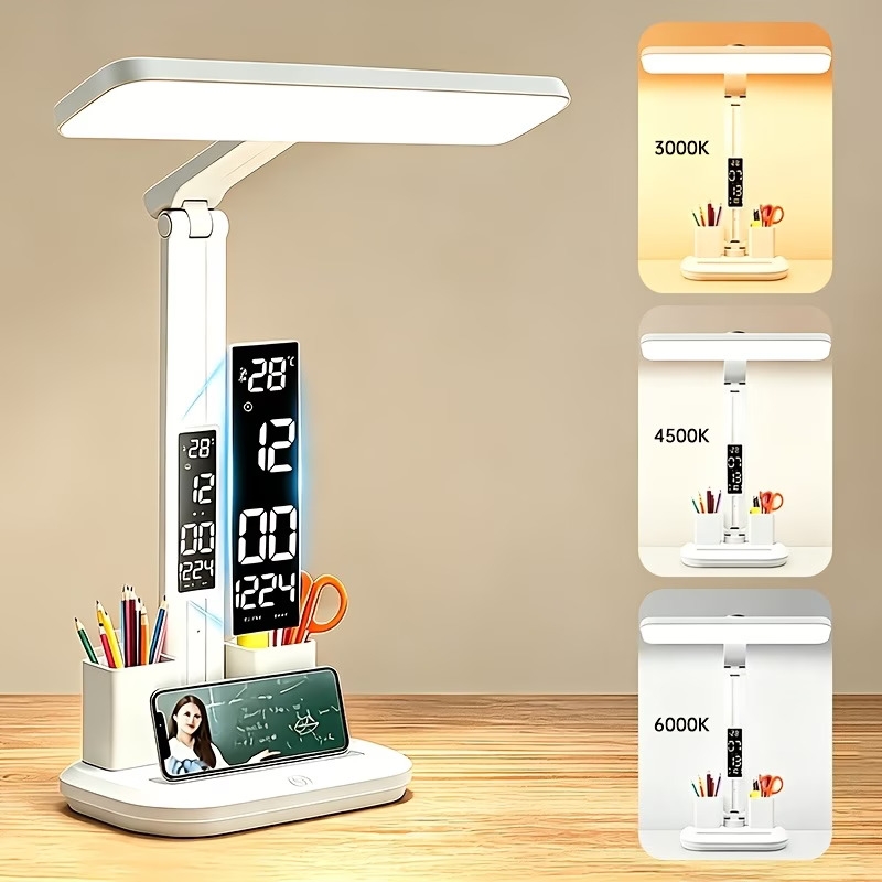 2026 new product foldable multifunctional study desk lamp 3 dimming learning table lamp with clock and pen holder bedroom reading lamps Product details 0
