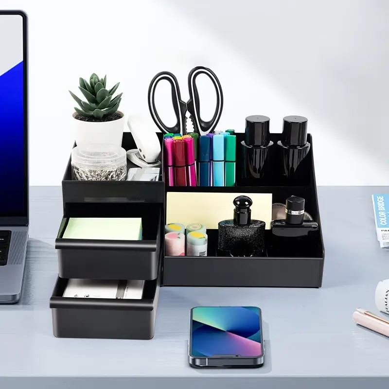 男士黑色塑料台面收纳盒，多隔层可调节搁板 - 现代香水、护肤品及洗漱用品储物架，节省空间的梳妆桌整理器，适用于浴室和卧室 - 理想男性礼物，护肤展示架，坚固结构，易于组装，香水支架，家居组织 商品详情 5
