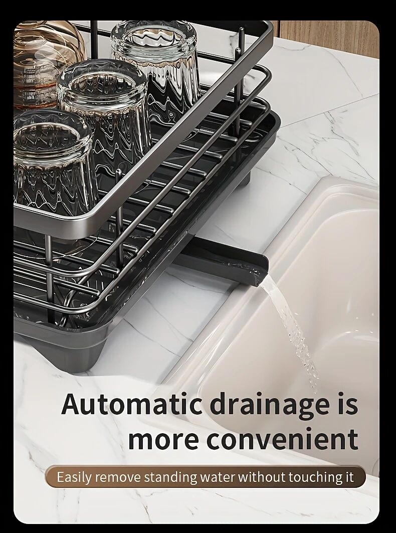 1 件廚房櫃上過水槽的碗碟架,拆卸式更大的容量 2 層碗碟架排水板,帶有雙層碗架、排水板、粘板架、收纳餐具架,黑色 详情 5