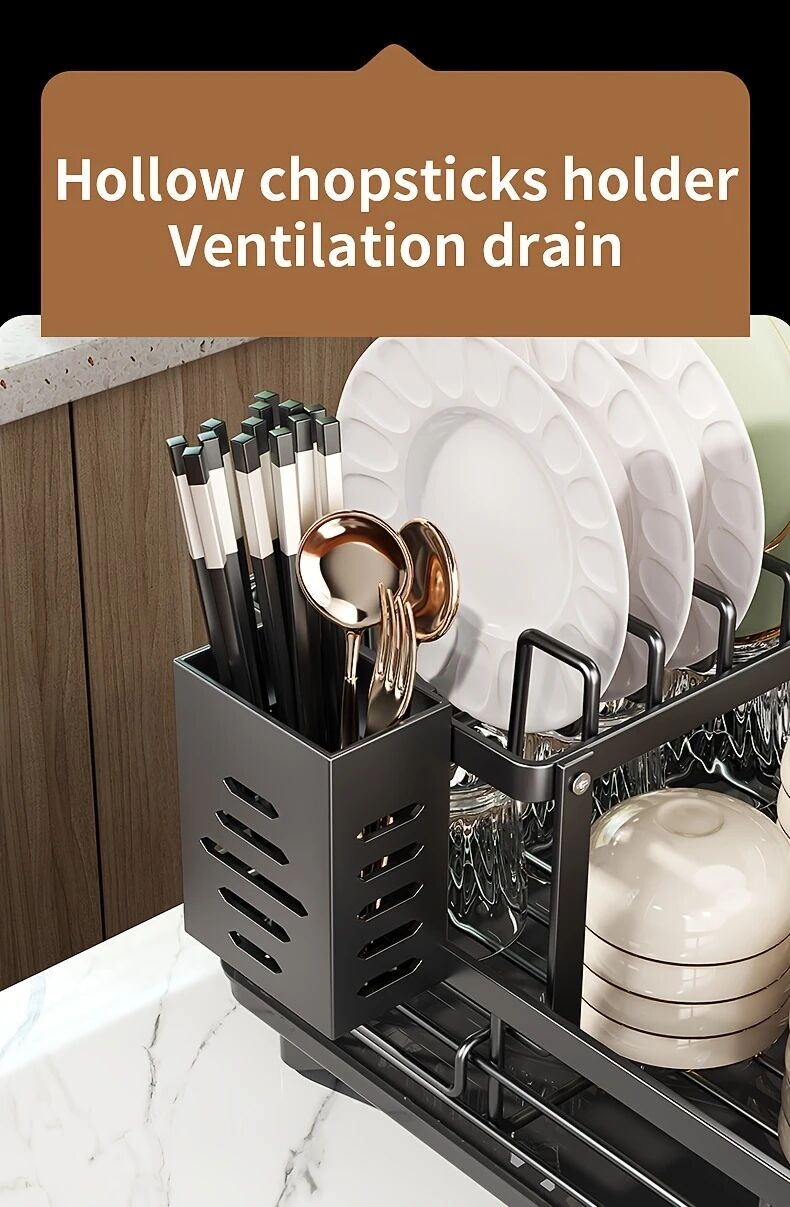 1 件廚房櫃上過水槽的碗碟架,拆卸式更大的容量 2 層碗碟架排水板,帶有雙層碗架、排水板、粘板架、收纳餐具架,黑色 详情 8