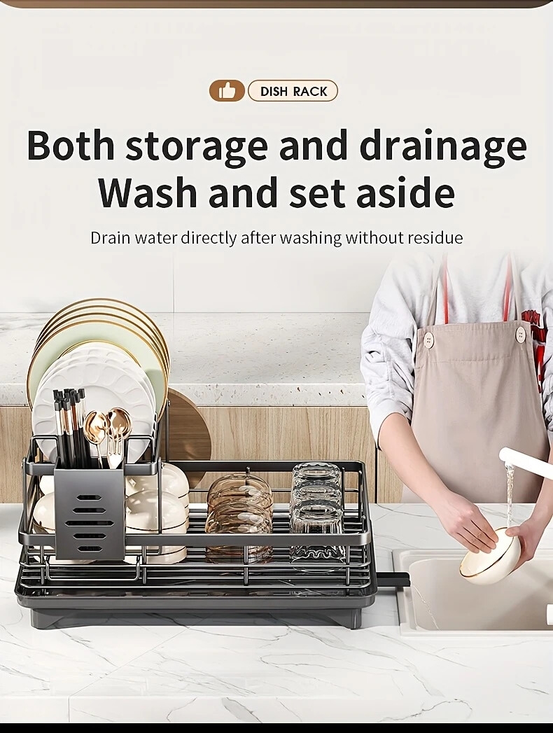 1 件廚房櫃上過水槽的碗碟架,拆卸式更大的容量 2 層碗碟架排水板,帶有雙層碗架、排水板、粘板架、收纳餐具架,黑色 详情 2