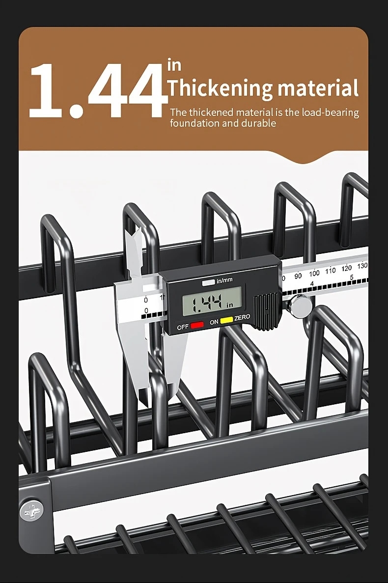 1 件廚房櫃上過水槽的碗碟架,拆卸式更大的容量 2 層碗碟架排水板,帶有雙層碗架、排水板、粘板架、收纳餐具架,黑色 详情 12
