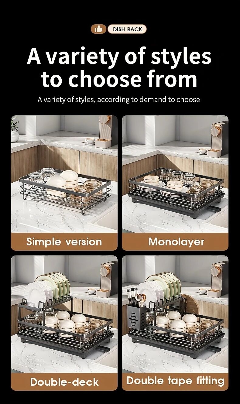 1 件廚房櫃上過水槽的碗碟架,拆卸式更大的容量 2 層碗碟架排水板,帶有雙層碗架、排水板、粘板架、收纳餐具架,黑色 详情 3