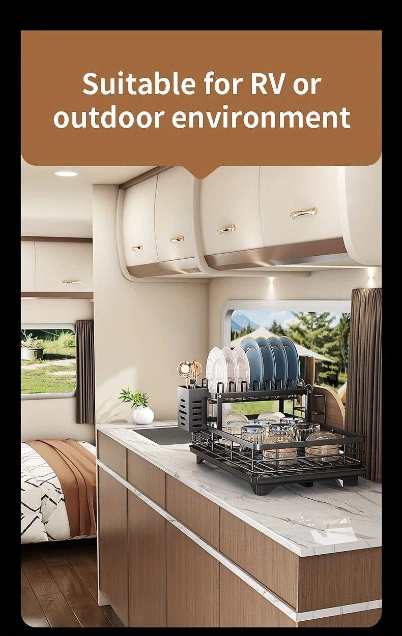 1 件廚房櫃上過水槽的碗碟架,拆卸式更大的容量 2 層碗碟架排水板,帶有雙層碗架、排水板、粘板架、收纳餐具架,黑色 详情 13