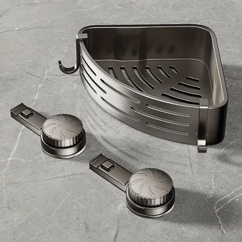 节省空间的吸盘浴室架 - 无需钻孔，强力三角形架带挂钩，适用于淋浴和厕所墙/瓷砖，多功能储物组织者 商品详情 4