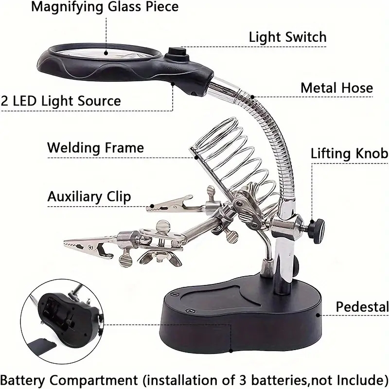 magnifying glass with light electronic inspection repair auxiliary clip adjustable folding hardware tool mobile phone magnifying glass details 3