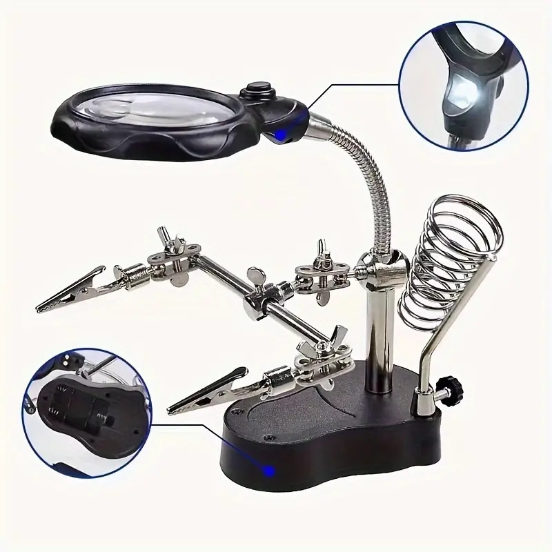 magnifying glass with light electronic inspection repair auxiliary clip adjustable folding hardware tool mobile phone magnifying glass details 0