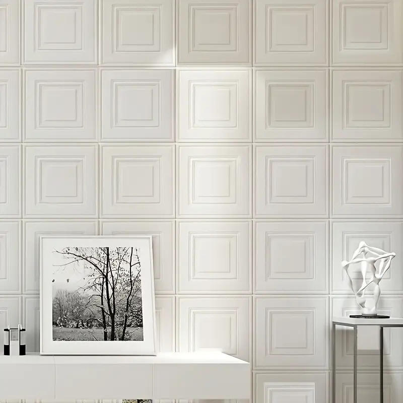  /100片 3毫米厚防水防潮自粘纯色凹凸3d墙纸，xpe材质耐磨可移除，尺寸13.78*13.78英寸，适用于客厅、卧室、浴室、厨房 商品详情 2