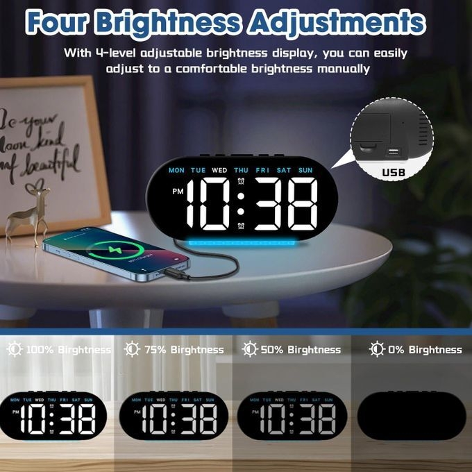 Generic Réveil numérique intelligent à LED avec affichage de la température et de la date, fonction double alarme. - image 3