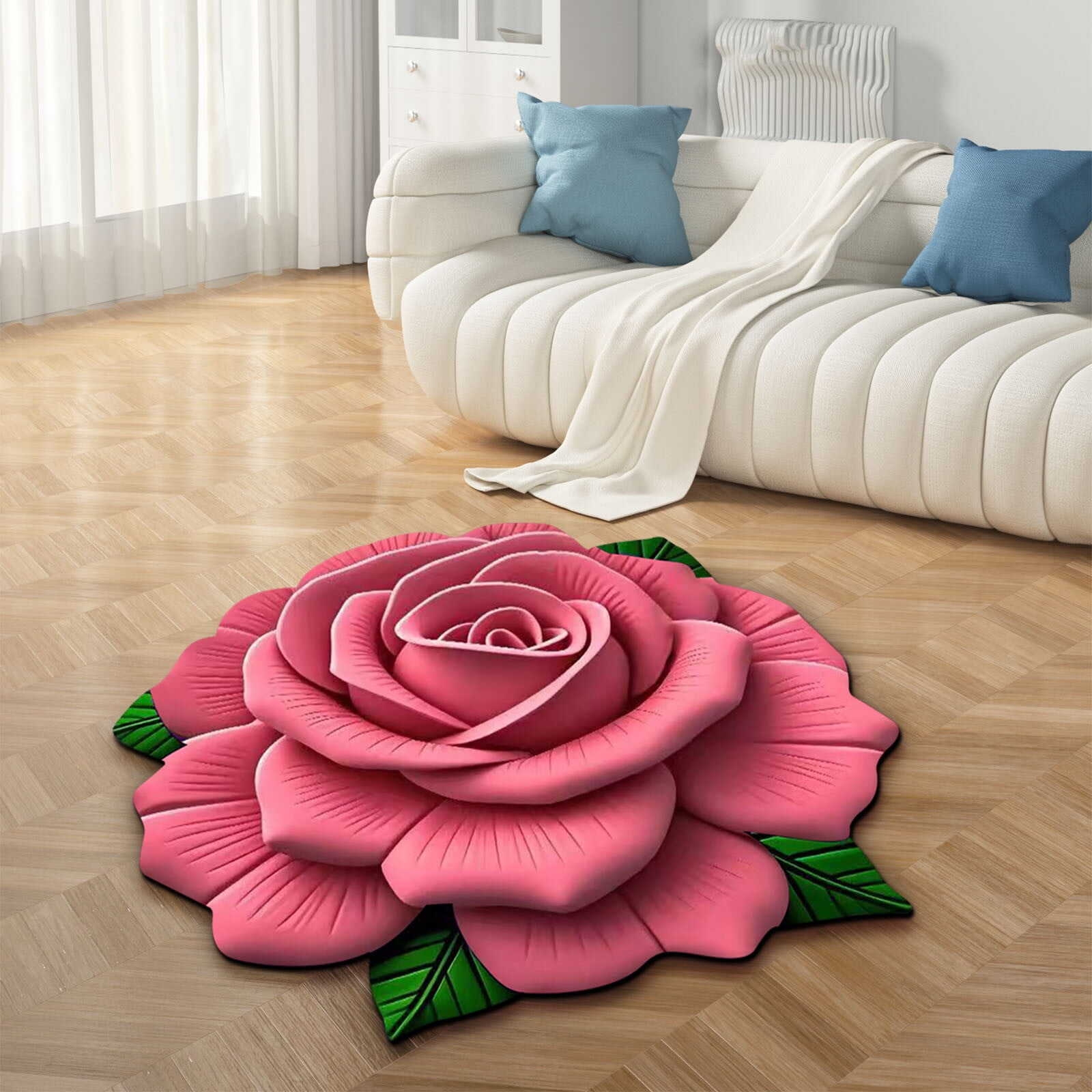 3D Flower Realistic Pattern Rug, Washable Floor Mat with Non-Slip , Home Decoration Carpet, Living Room Bedroom Bathroom Romantic Room Area Rug, 20x20inch