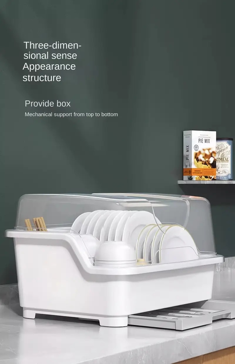 1pc plastic cutlery storage box with lid dustproof drain rack for kitchen countertop large size utensil organizer details 3