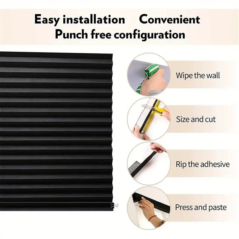 1pc easy up and down blackout pleated curtains for home decor temporary curtains with no tools needed car bedroom and living room blocks out light and provides privacy details 5