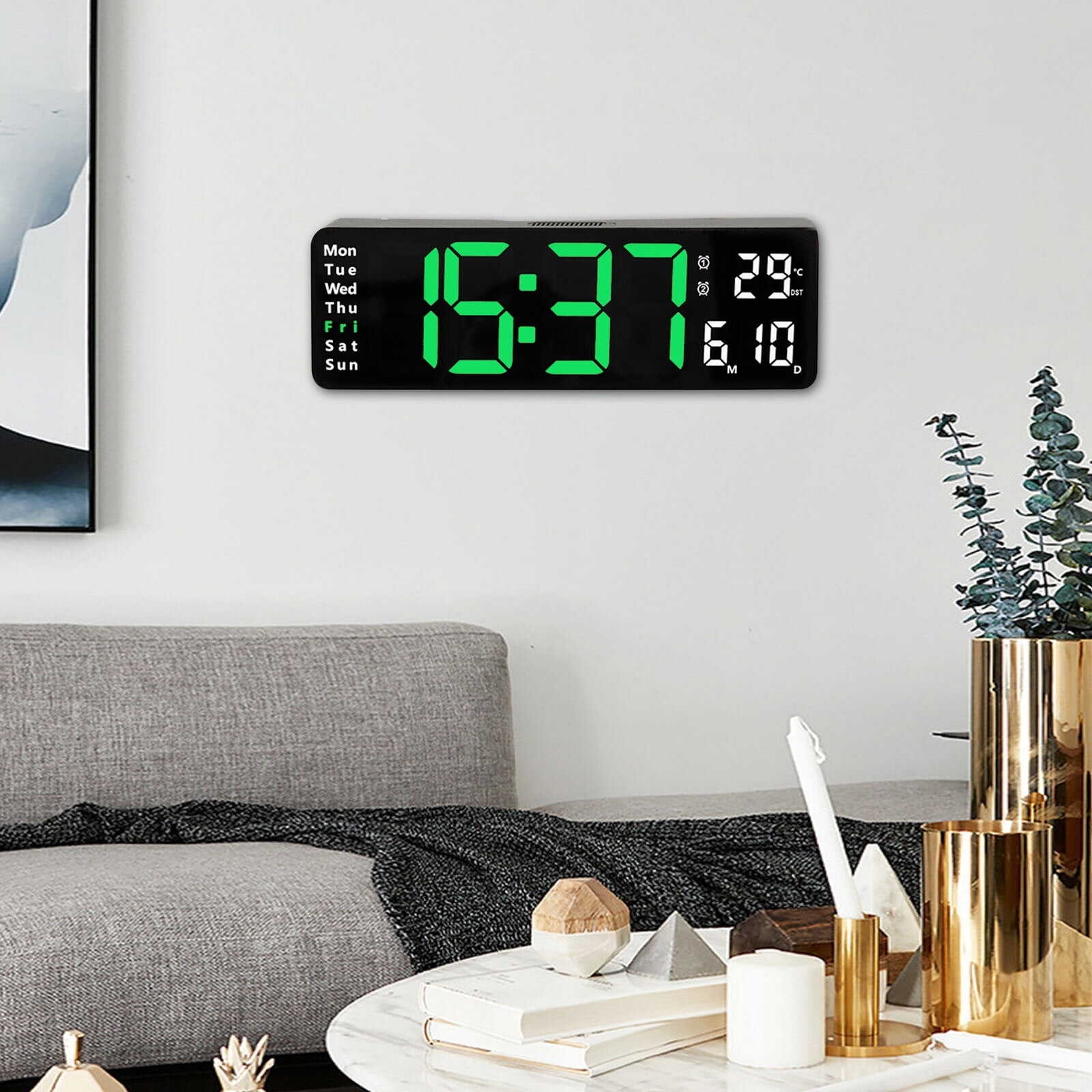 Large Led Digital Wall Clock Temperature Date Day Display Usb Remote Control