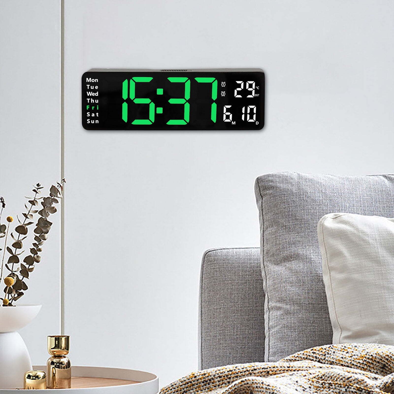Large Led Digital Wall Clock Temperature Date Day Display Usb Remote Control