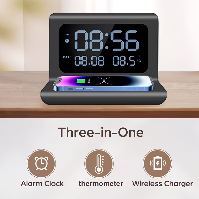 3in 1 wireless charger time temperature display alarm clock for bedroom desk charging dock station for iphone 16 15 14 13 12 11 pro plus xr x 8 2 3 4 2 4 3 pro 2 for samsung s25 s23 s22 s21 s20 galaxy buds Product details 0