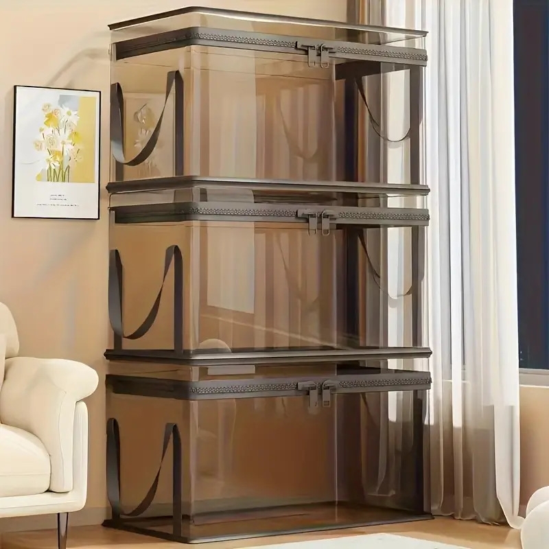 2个大型透明储物盒带翻盖 - 重型塑料收纳盒带黑色框架，适用于家庭、办公室、游戏室的重型可堆叠书架 - 节省空间的书籍、衣物、杂志储物单元 - 需简单组装, 圣诞夜礼盒, 储存与整理, 圣诞礼物盒, 储物箱, 储物容器, 橱柜整理与储物, 收纳与整理, 收纳盒整理储物 商品详情 4