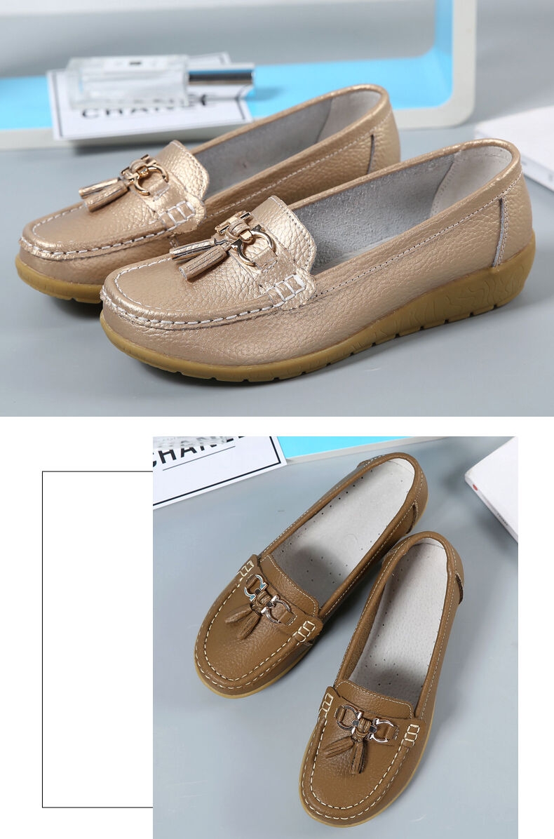Wholesale 10 color slip on women loafers low wedge cow leather loafers women flats causal ladies shoes