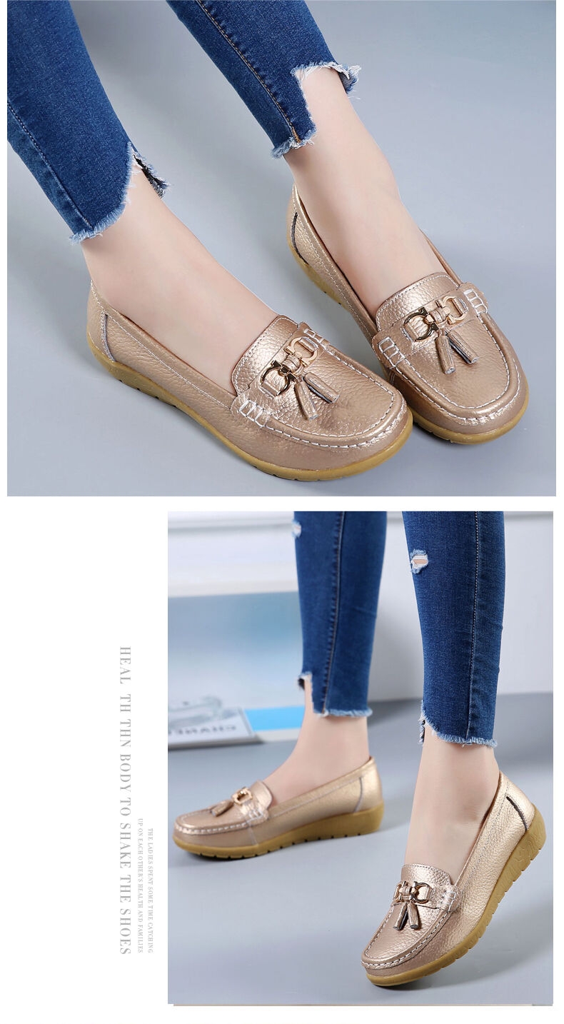 Wholesale 10 color slip on women loafers low wedge cow leather loafers women flats causal ladies shoes