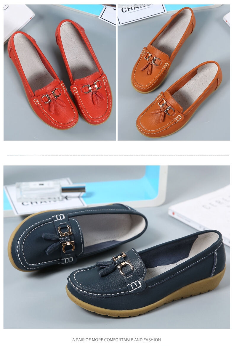 Wholesale 10 color slip on women loafers low wedge cow leather loafers women flats causal ladies shoes