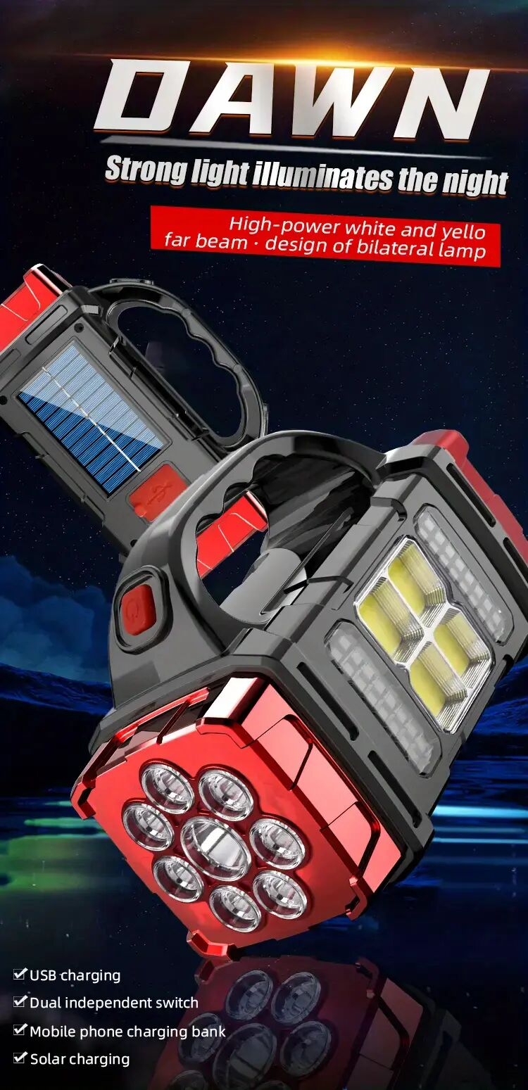 multifunctional led solar camping light bright portable rechargeable flashlight suitable for outdoor hiking camping details 0