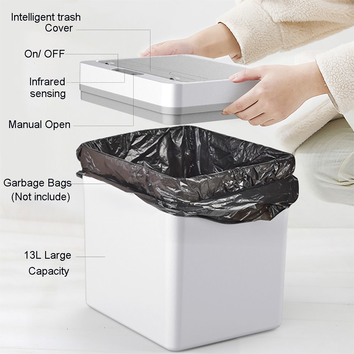 Generic 13L Fully Automatic Induction Household Trash Can - Grey ...