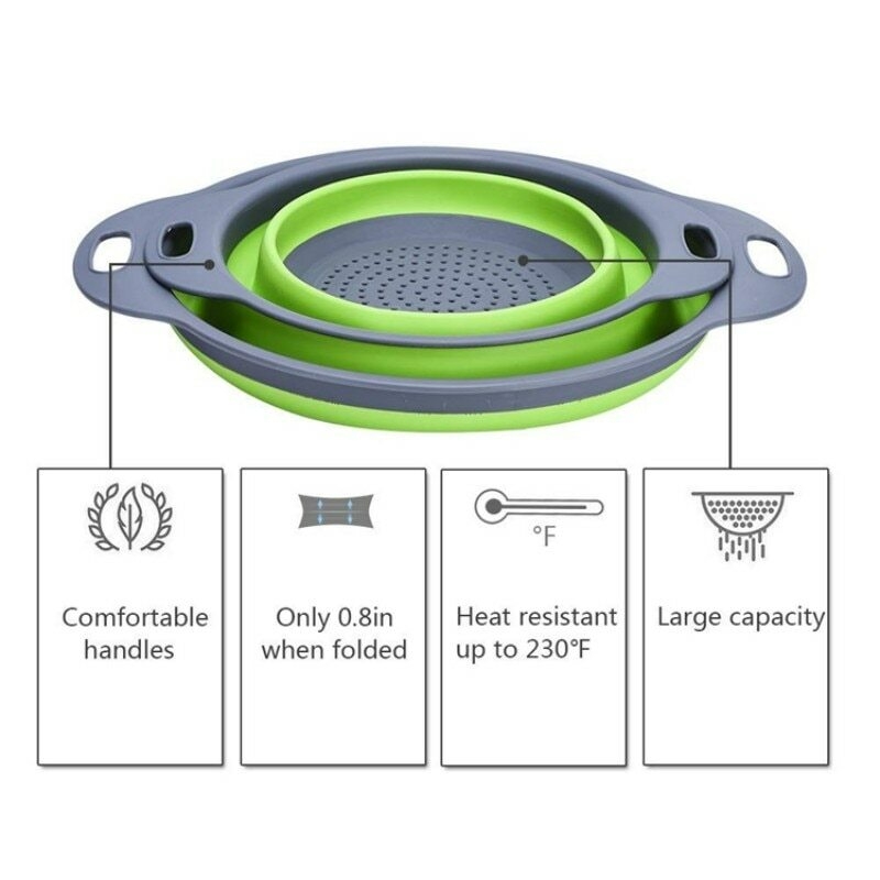 Round Foldable Drain Basket Silicone filter Fruit Vegetable