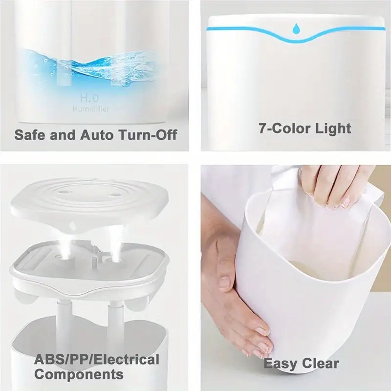 1pc 2000ml 80ml h large capacity usb humidifier with double spray nozzle cool mist colorful night light and air purifying benefits details 3