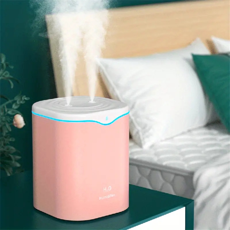1pc 2000ml 80ml h large capacity usb humidifier with double spray nozzle cool mist colorful night light and air purifying benefits details 0