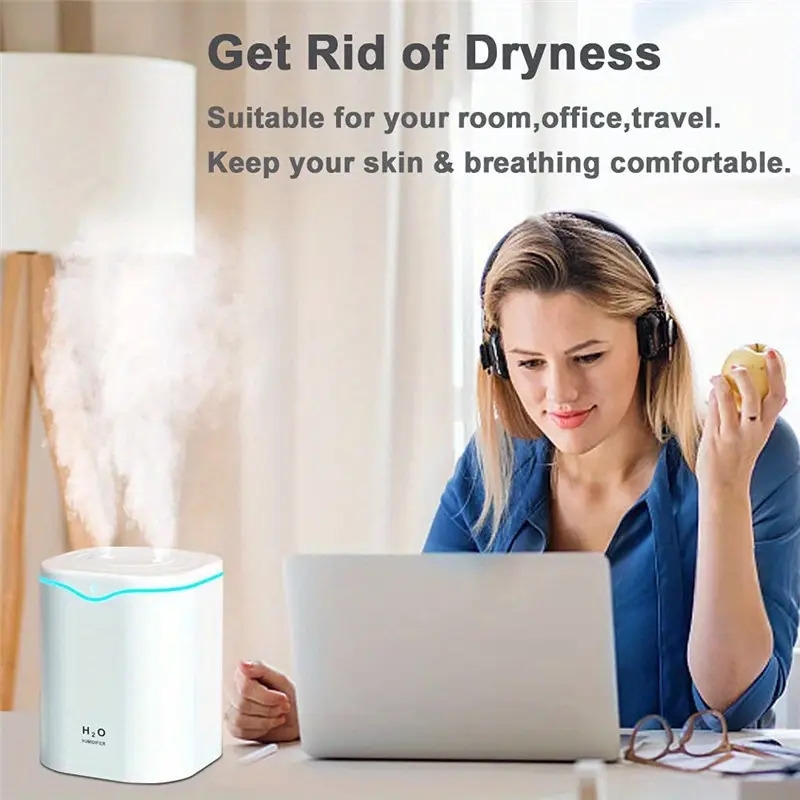 1pc 2000ml 80ml h large capacity usb humidifier with double spray nozzle cool mist colorful night light and air purifying benefits details 2