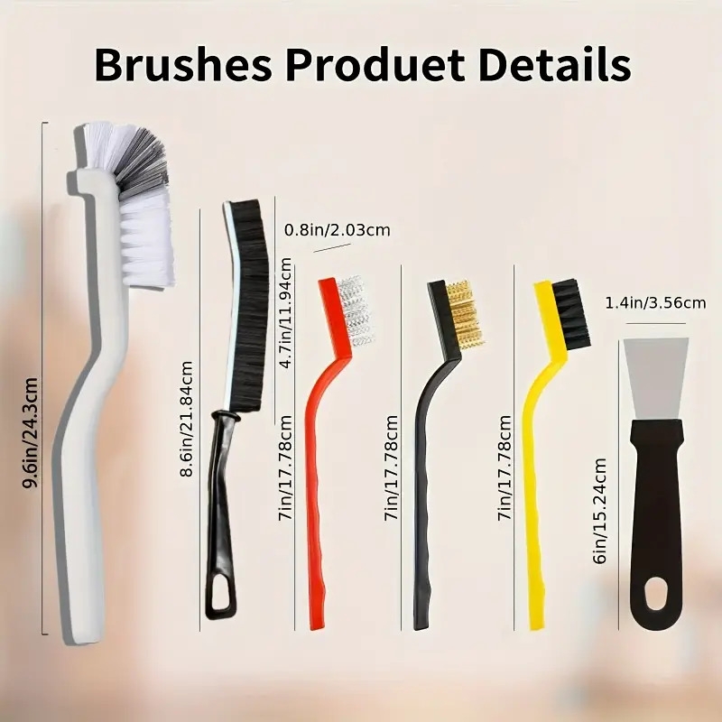 11pcs multi purpose cleaning brush set with long handles metal plastic medium firmness portable design for tight spaces ideal for kitchen bathroom toilet car glass no electricity needed details 1