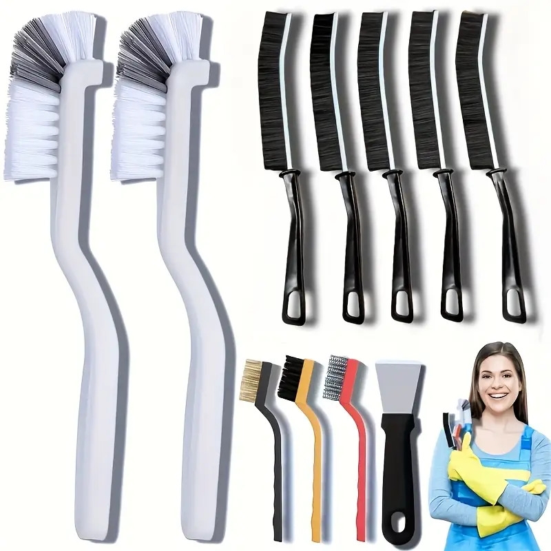 11pcs multi purpose cleaning brush set with long handles metal plastic medium firmness portable design for tight spaces ideal for kitchen bathroom toilet car glass no electricity needed 0