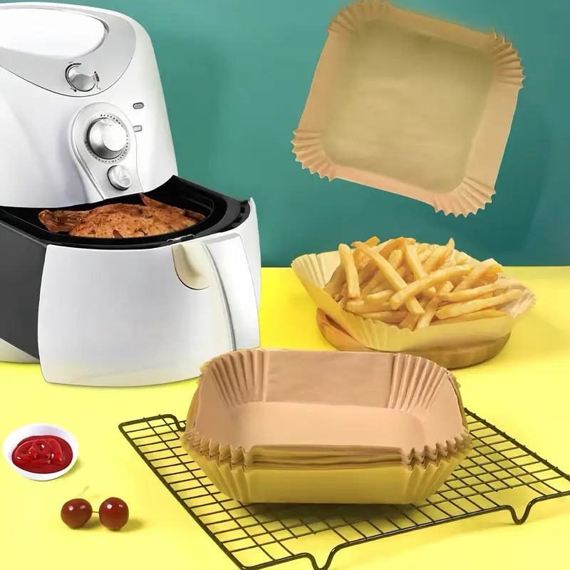 一包100张方形纸袋，适用于9英寸空气炸锅，设计用于5至8升空气炸锅，具有防粘和防水特性。 4