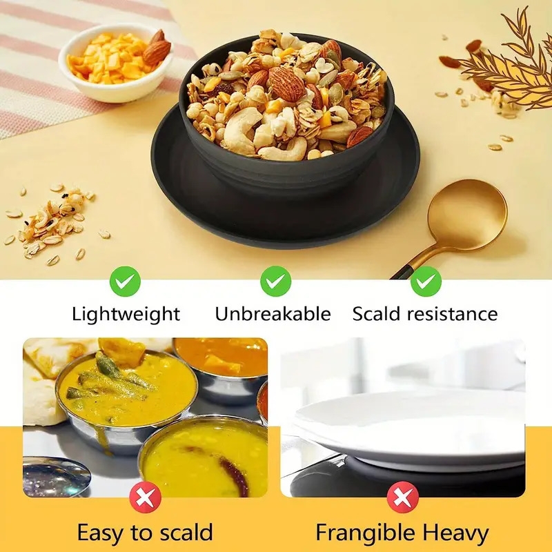 16pcs set durable wheat straw dinnerware set microwave dishwasher safe reusable plates bowls and cups black set of 4 perfect for everyday use details 1