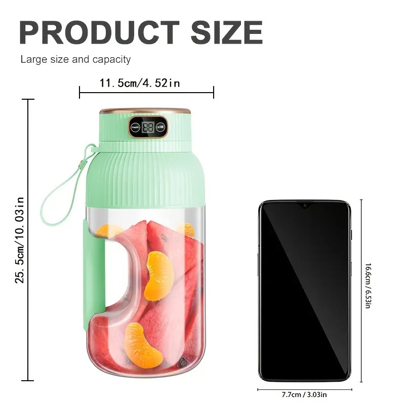 水果榨汁机，便携式多功能饮料杯，升级10 片刀片大容量便携式榨汁机，适用于蔬菜、水果和奶昔的多功能榨汁机搅拌机，充电式榨汁机，适用于运动、旅行和户外便携式搅拌机 商品详情 1