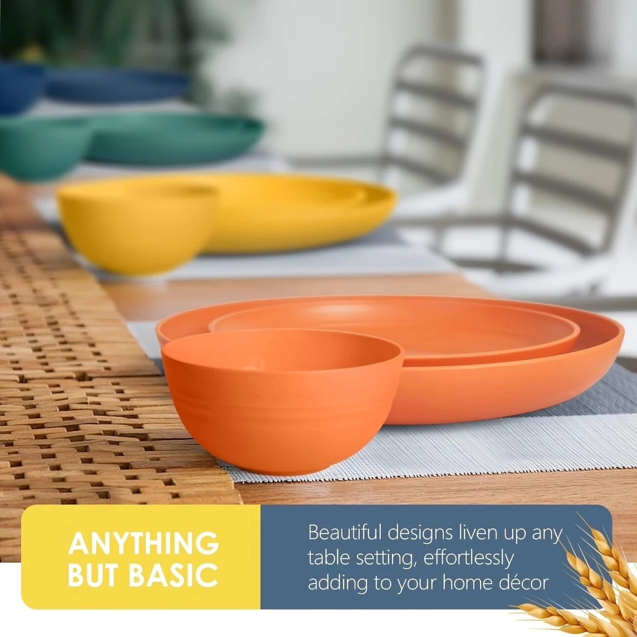 32pcs wheat straw dinnerware set multicolor plastic plates bowls cups unbreakable lightweight for camping holidays and everyday use with festive christmas theme details 0
