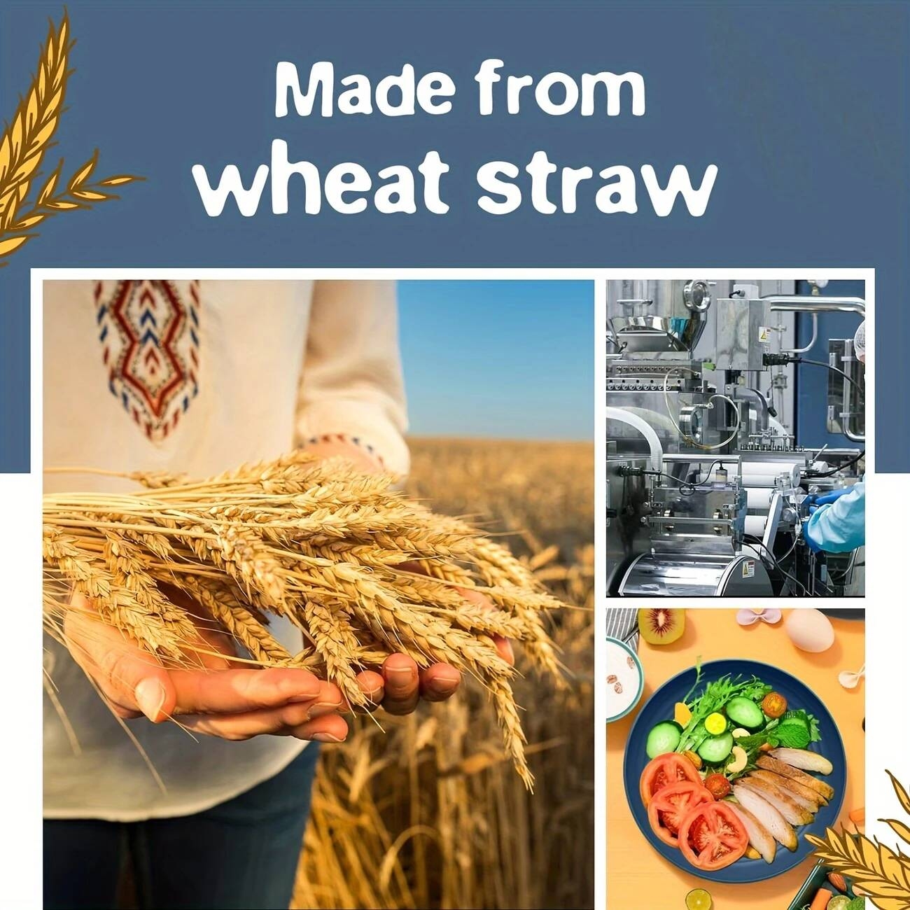 32pcs wheat straw dinnerware set multicolor plastic plates bowls cups unbreakable lightweight for camping holidays and everyday use with festive christmas theme details 2