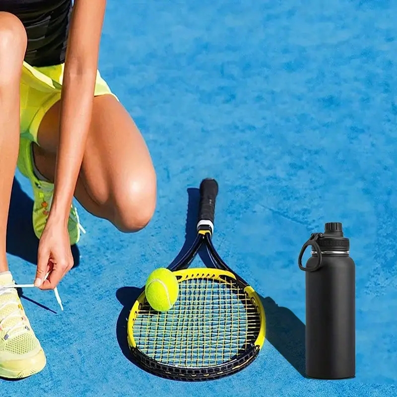 1pc 32oz insulated stainless steel water bottle double wall vacuum wide handle leakproof bpa free sweat free durable finish keeps hot for 12 hours cold for 24 hours ideal for sports outdoor activities details 0
